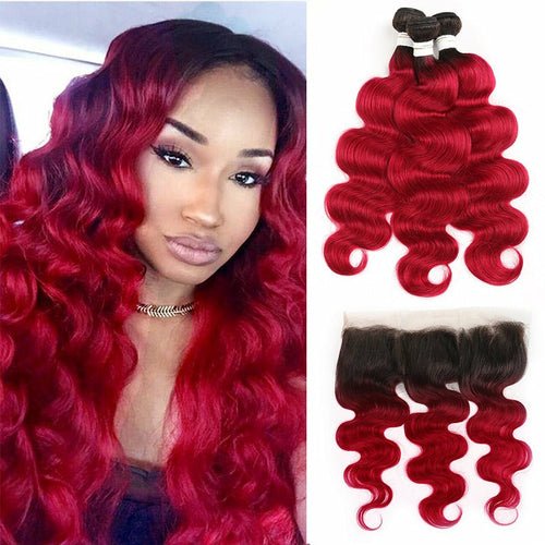 Burgundy 10A Grade Body Wave 1B/Burgundy BUNDLES with CLOSURES & FRON - House of Diffusion