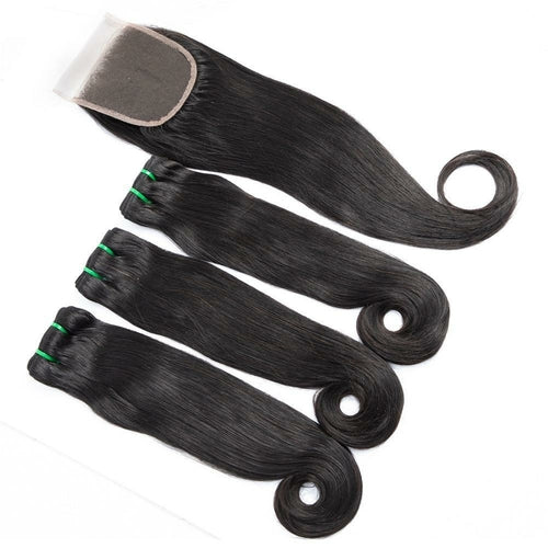 10A Grade 3/4 Straight Curve Fumi Human Hair bundles with 4x4 Closures - House of Diffusion