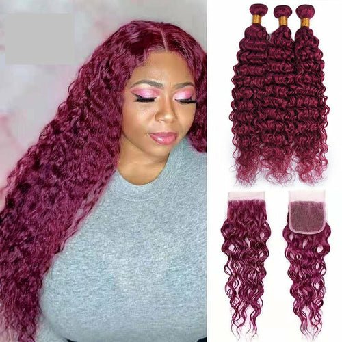 Burg 10A Grade Water Wave 1B/Burgundy BUNDLES with CLOSURES & FRONTAL - House of Diffusion