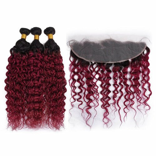 Burg 10A Grade Water Wave 1B/Burgundy BUNDLES with CLOSURES & FRONTAL - House of Diffusion
