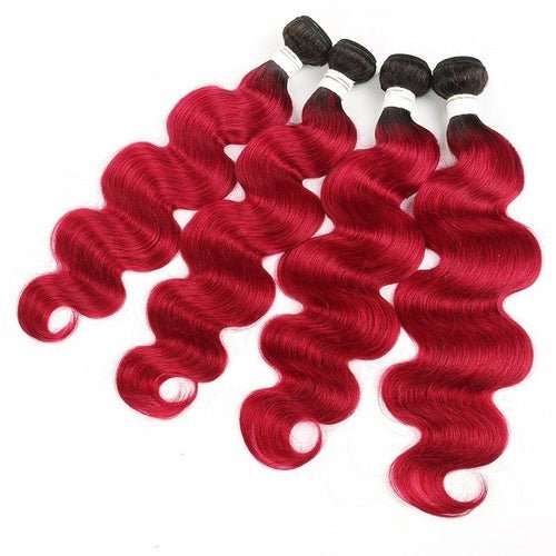Burgundy 10A Grade Body Wave 1B/Burgundy BUNDLES with CLOSURES & FRON - House of Diffusion
