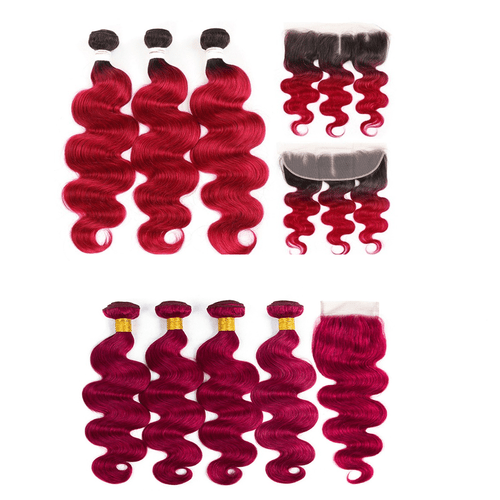 Burgundy 10A Grade Body Wave 1B/Burgundy BUNDLES with CLOSURES & FRON - House of Diffusion