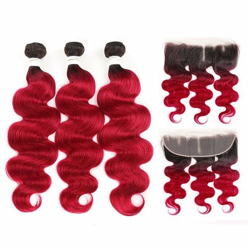 Burgundy 10A Grade Body Wave 1B/Burgundy BUNDLES with CLOSURES & FRON - House of Diffusion