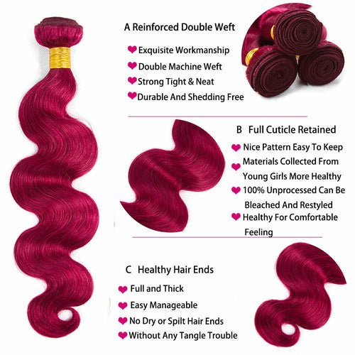 Burgundy 10A Grade Body Wave 1B/Burgundy BUNDLES with CLOSURES & FRON - House of Diffusion