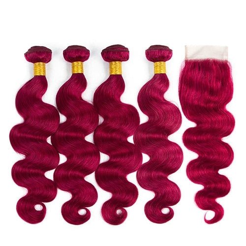 Burgundy 10A Grade Body Wave 1B/Burgundy BUNDLES with CLOSURES & FRON - House of Diffusion