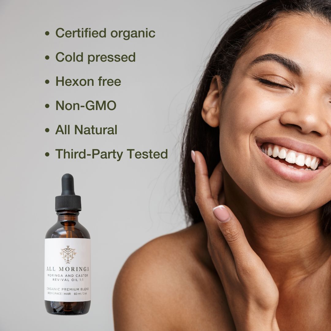 Premium Moringa & Castor Revival Oil with Vitamin E Cold Pressed Organic for Face, Body and Hair 2 oz - House of Diffusion